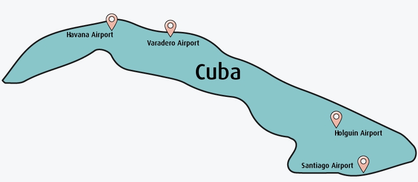 vliegvelden kaart Cuba