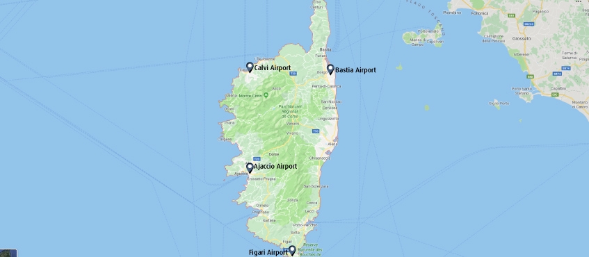 corsica kaart luchthavens